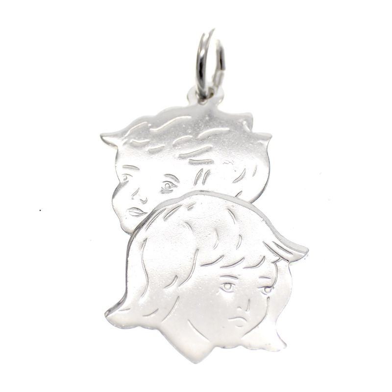 Image 1 of Silver charm; Children's heads (boy and girl)