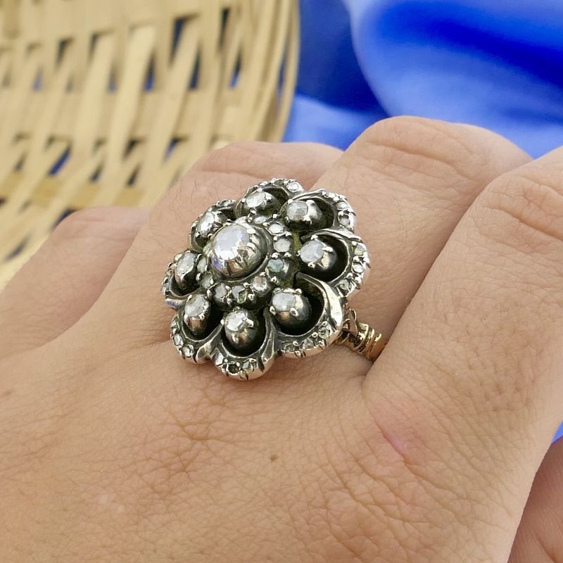 Image 6 of Two-tone gold Victorian ring with rose-cut diamonds; 0.62 ct.