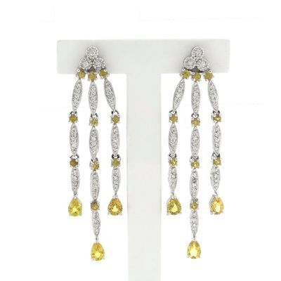 Image 1 of White gold stud earrings with yellow sapphire and diamond; 0.56 ct.