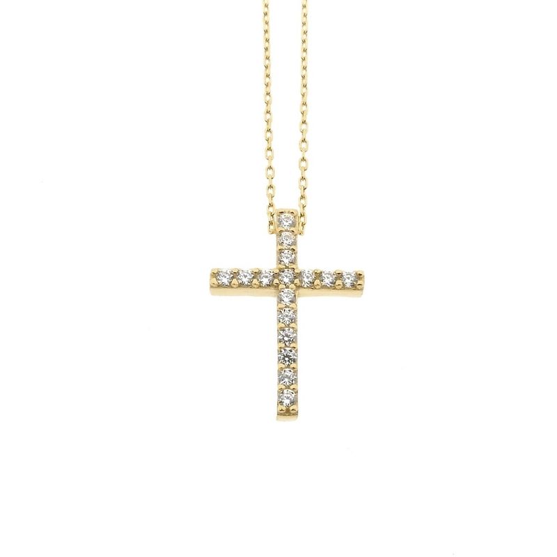 Image 4 of Gold necklace with a fixed pendant; Cross with zirconia | 42.5 cm - 45.5 cm