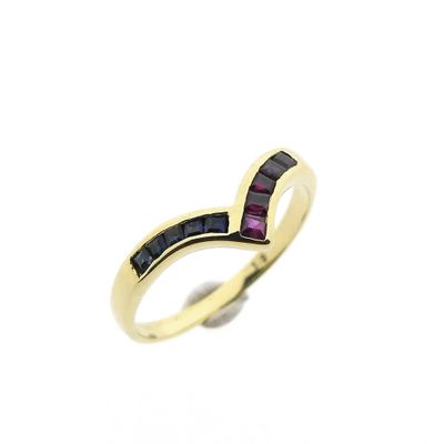 Gold V-shaped ring with ruby and sapphire Image 1 of Gold V-shaped ring with ruby and sapphire