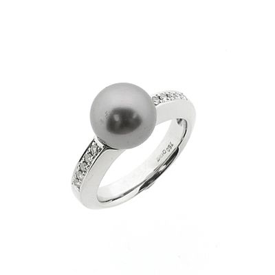 Image 1 of White gold ring with Tahitian pearl and diamonds; 0.10 ct.