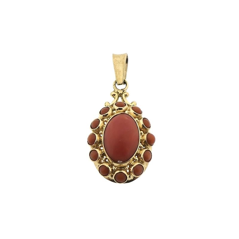 Image 1 of Antique gold pendant with blood coral