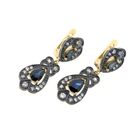 Image 3 of Gold/silver earrings with sapphire and diamond; Approx. 0.52 ct.