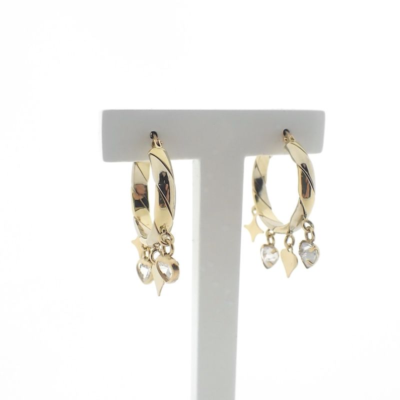 Image 1 of Two-tone gold earrings with charms and zirconia | Ø 23.0 mm