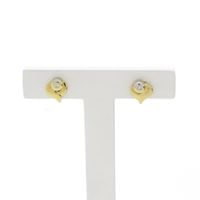 Golden flower stud earrings with diamond; 0.02 ct.