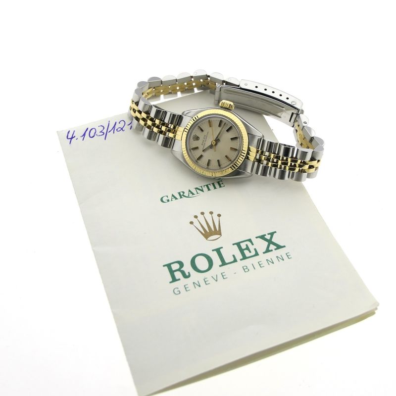 Image 4 of Rolex Oyster Perpetual 6719; Vintage 18k. goud/stalen dames horloge
