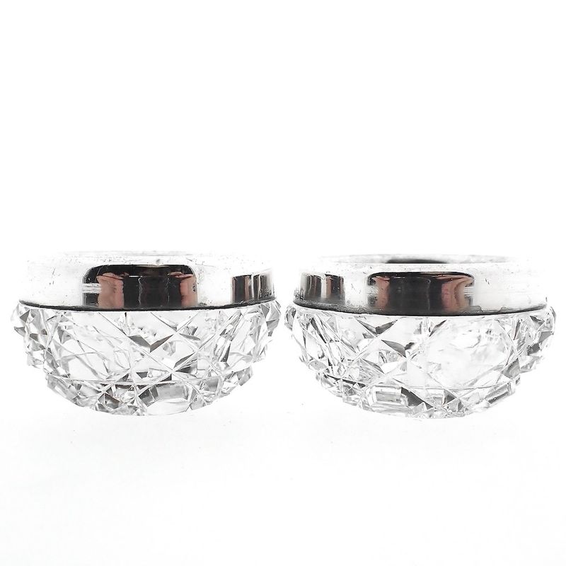 Image 1 of Crystal salt and pepper shaker set with silver rim | Vintage
