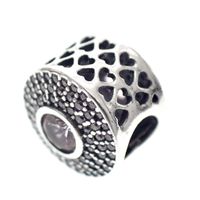 Pandora charm; Silver; Purple Zirconia with Hearts