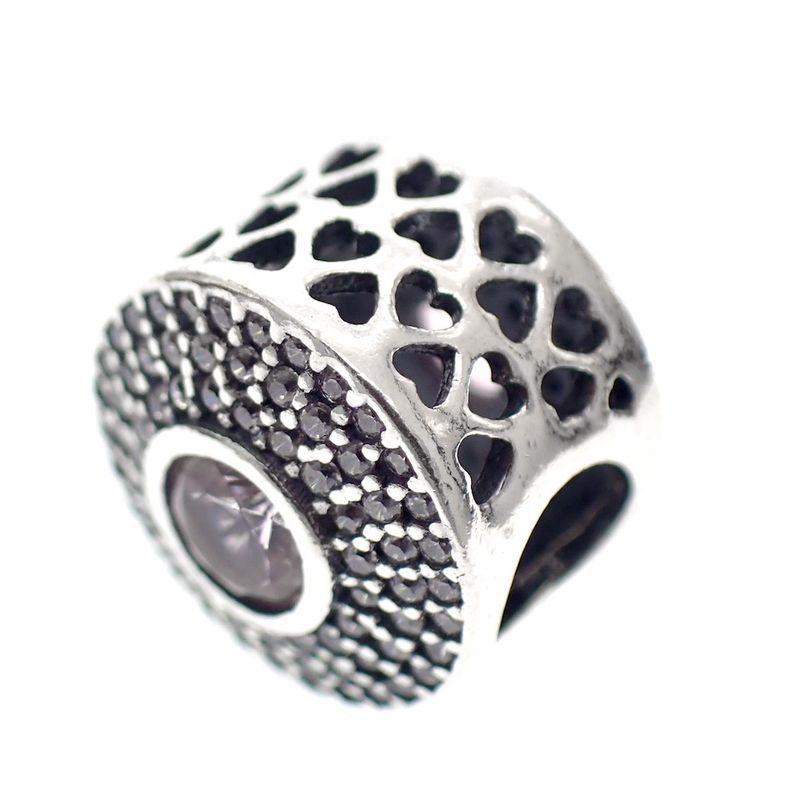 Image 1 of Pandora charm; Silver; Purple Zirconia with Hearts
