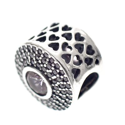 Pandora charm; Silver; Purple Zirconia with Hearts Image 1 of Pandora charm; Silver; Purple Zirconia with Hearts