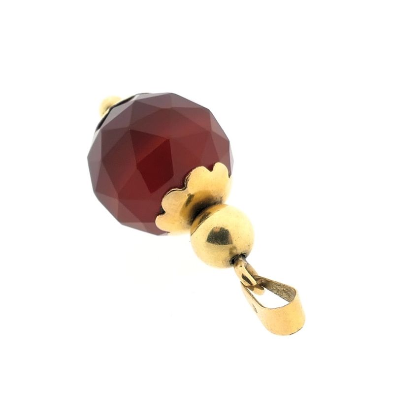 Image 6 of Vintage gold ball pendant with carnelian