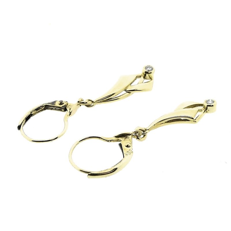 Image 8 of Gold long earrings with diamond | 0.06 ct.