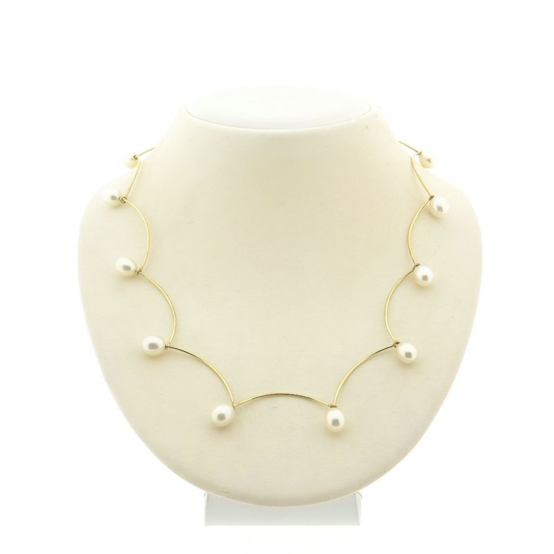 Image 1 of Gold bar necklace with pearls
