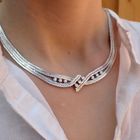 Image 3 of White gold herringbone link necklace with diamond; 0.63 ct.