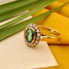 Image 2 of Gold ring with emerald and diamonds; 0.32 ct.