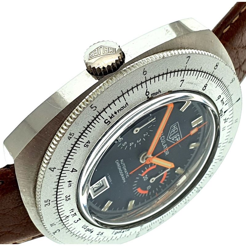 Image 15 of Heuer Calculator; Vintage chronograaf heren horloge
