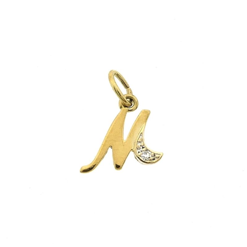 Image 1 of Gold pendant of the letter M with diamond | 0.015 ct.