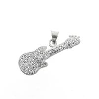 Silver pendant of a guitar with zirconia