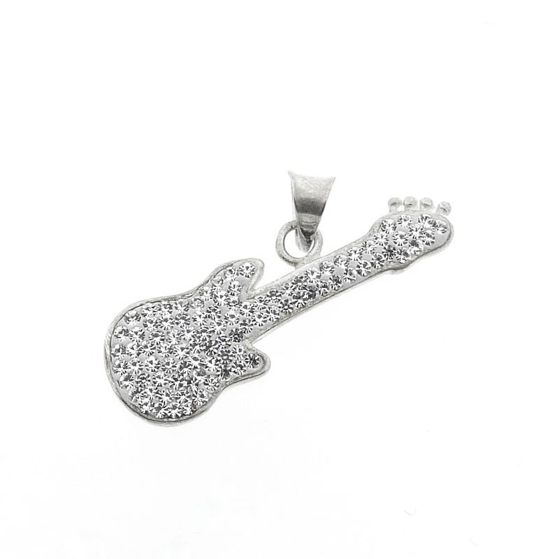 Image 1 of Silver pendant of a guitar with zirconia