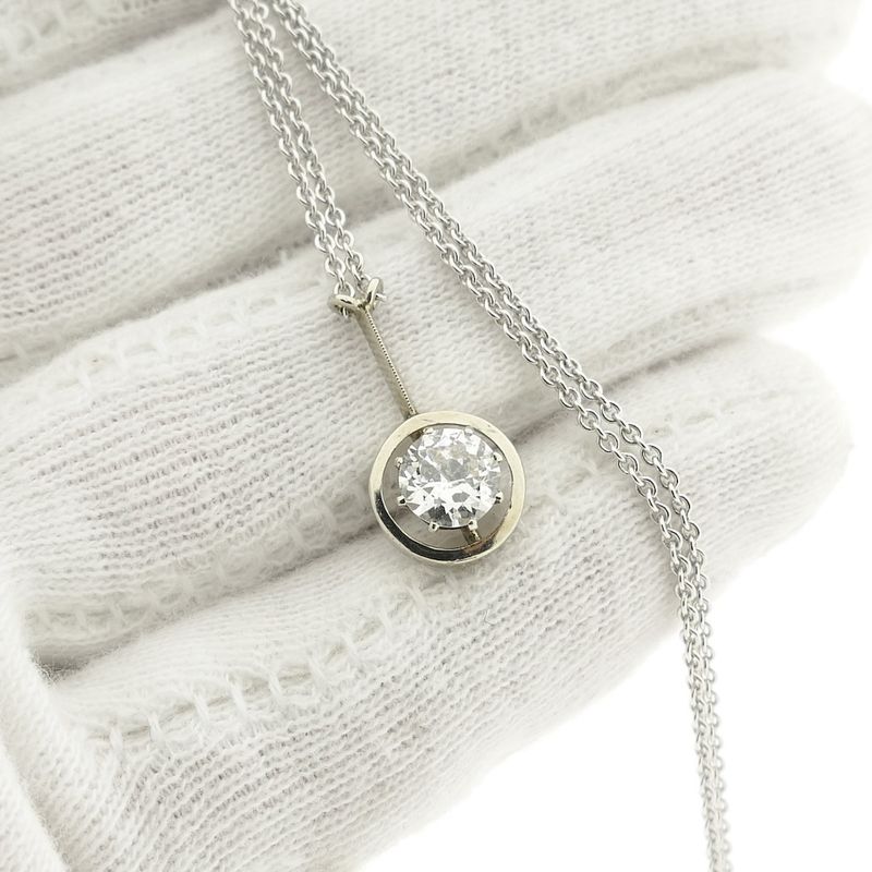 Image 7 of White gold necklace with fixed pendant and diamond; 0.70 ct.