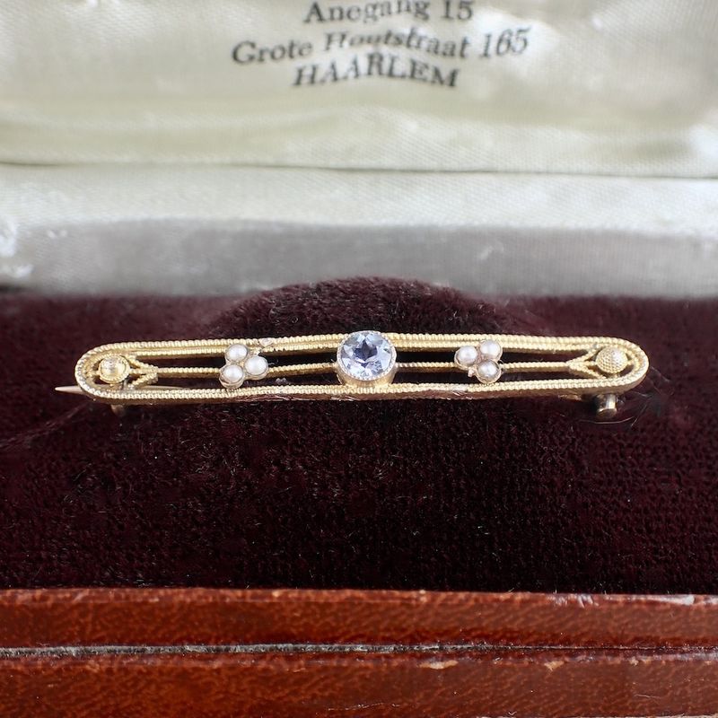 Image 4 of Antique gold brooch with aquamarine and pearls | Victorian