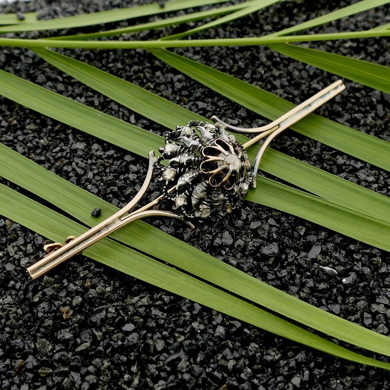 Image 2 of Antique gold and silver brooch with diamonds; approx. 0.25 ct.