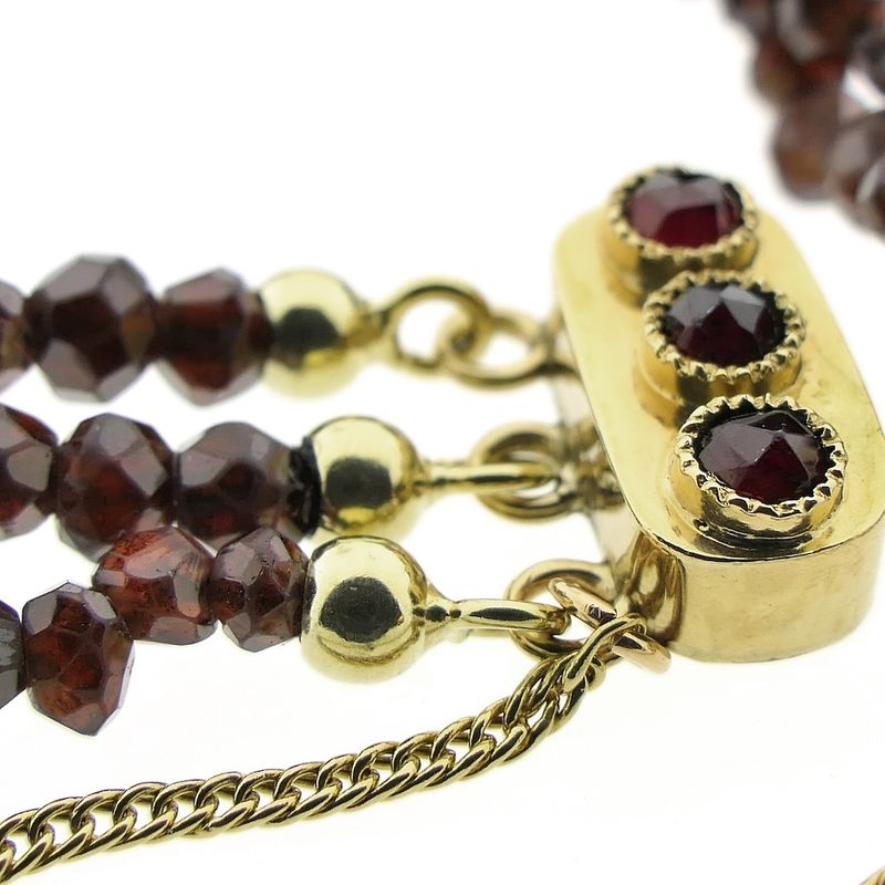 Image 6 of Antique garnet bead bracelet with gold decorative clasp; Antique