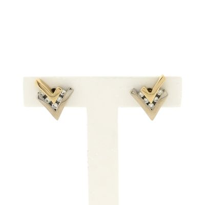 Image 1 of Bicolor gold stud earrings with diamond; 0.20 ct.