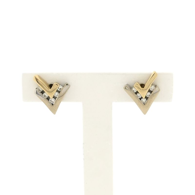 Image 1 of Bicolor gold stud earrings with diamond; 0.20 ct.