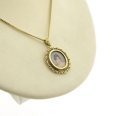 Antique two-tone gold pendant with enamel portrait Image 2 of Antique two-tone gold pendant with enamel portrait