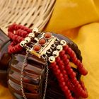 Image 2 of Antique Blood Coral Bead Bracelet with Gold Clasp