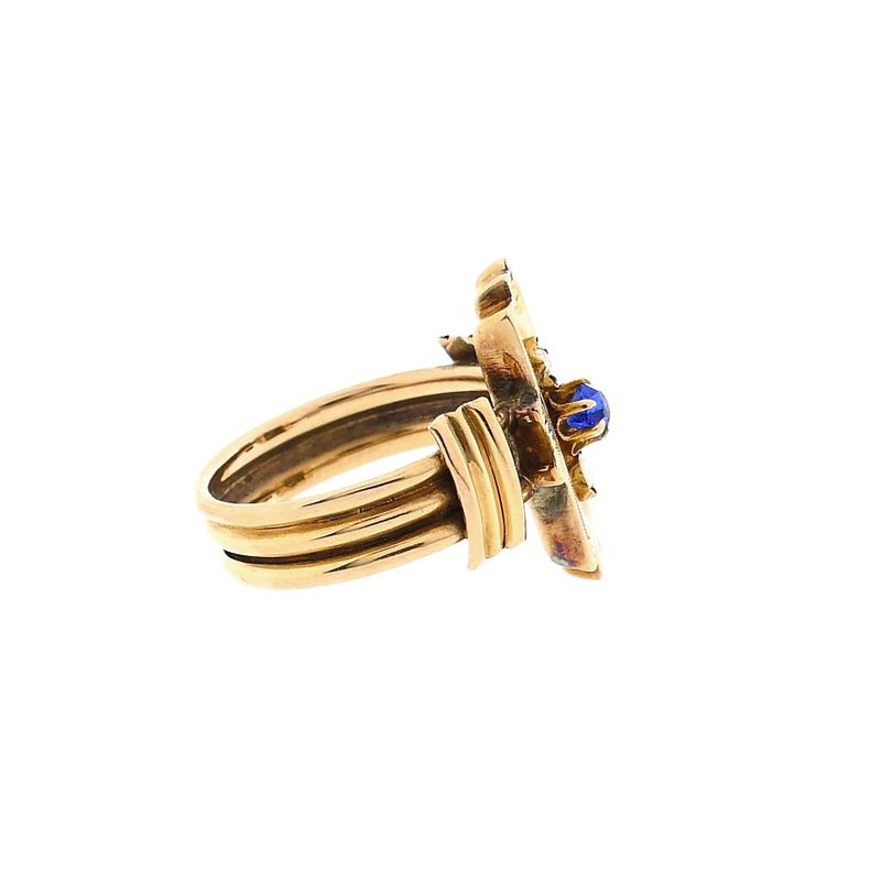 Image 5 of 18K Vintage Gold Ring with Pearl and Blue Zirconia