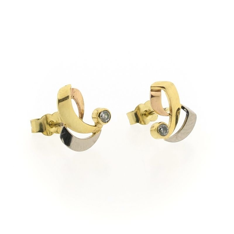 Image 3 of Tricolor gold stud earrings with zirconia
