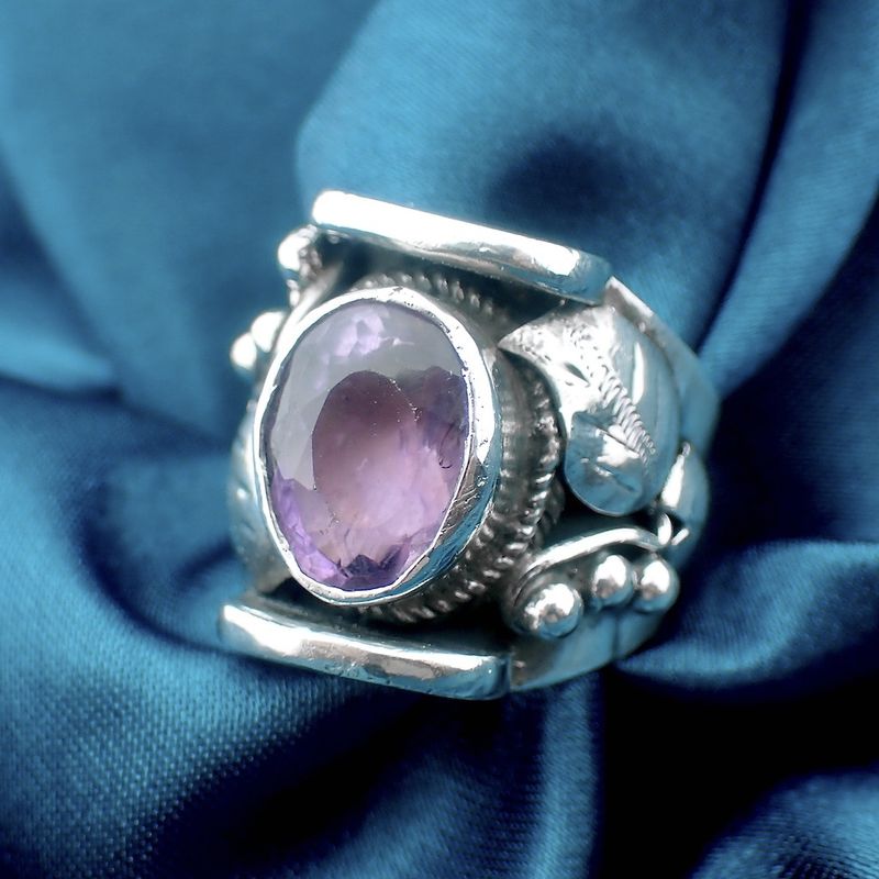 Image 10 of Silver floral fantasy ring with amethyst