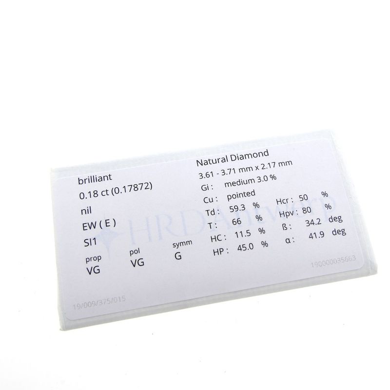 Image 11 of 0.18 ct. Brilliant cut diamond E/SI1 + HRD Certificate - Natural diamond