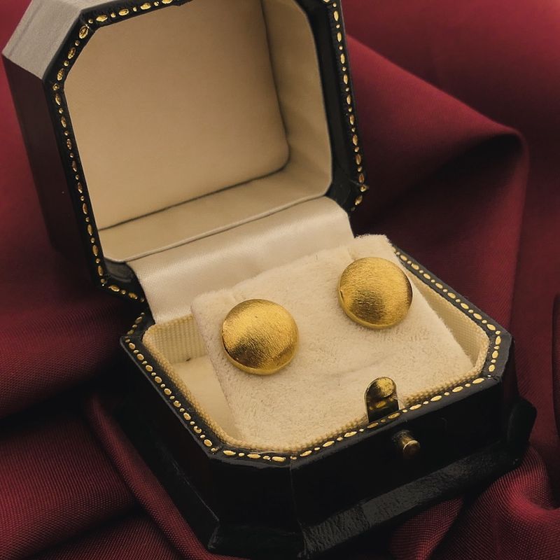 Image 2 of Gold matted stud earrings | Sphere