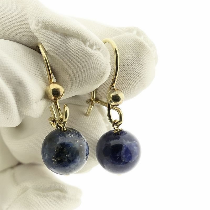 Image 4 of Gold earrings with lapis lazuli | Vintage