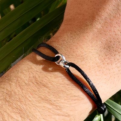 Image 2 of Forever Knots® Handmade Black Satin Bracelet with Silver Link