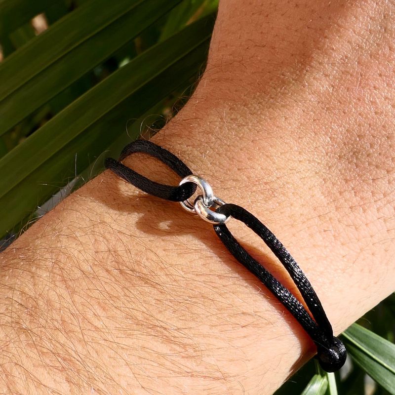Image 2 of Forever Knots® Handmade Black Satin Bracelet with Silver Link