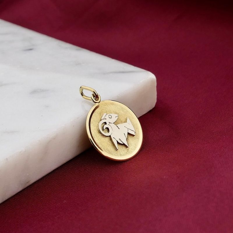Image 2 of Bicolor Gold Zodiac Pendant; Aries
