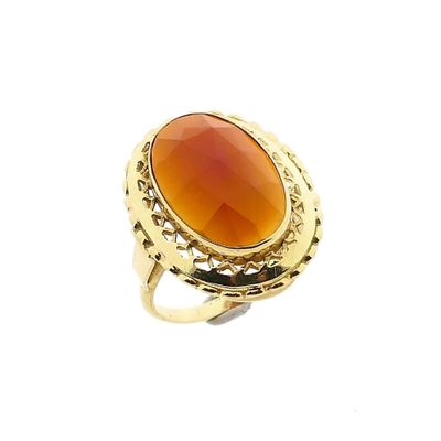 Image 1 of Gold statement ring with carnelian; 14 carat; size 15.75