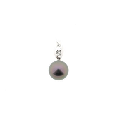 Image 1 of White gold pendant with Tahitian pearl and diamond; 0.01 ct.