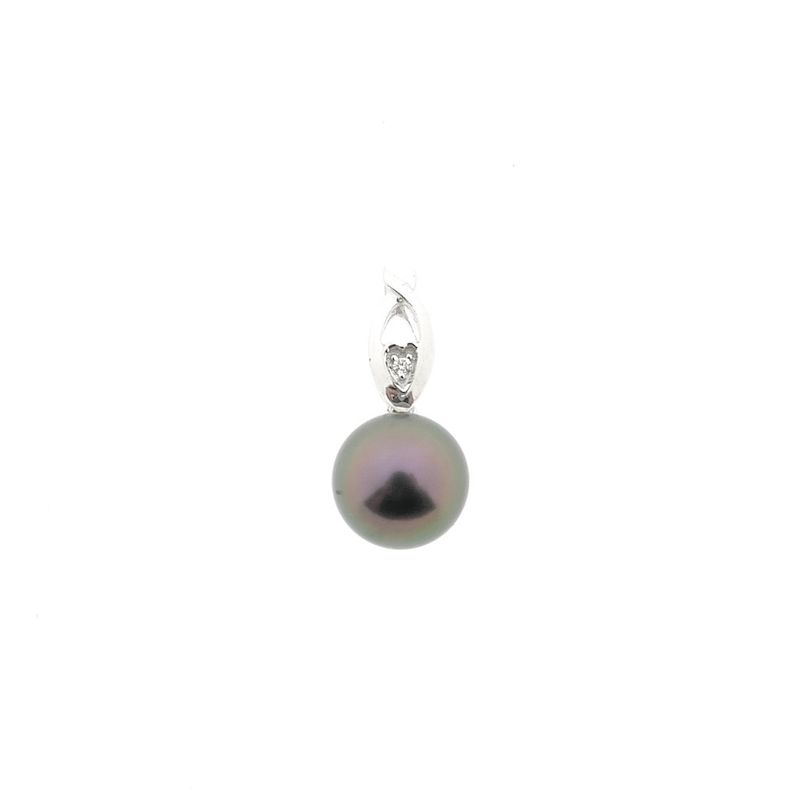 Image 1 of White gold pendant with Tahitian pearl and diamond; 0.01 ct.