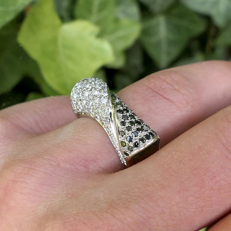Image 7 of White gold pavé ring with black moissanite and diamonds; Approx. 1.08 ct.