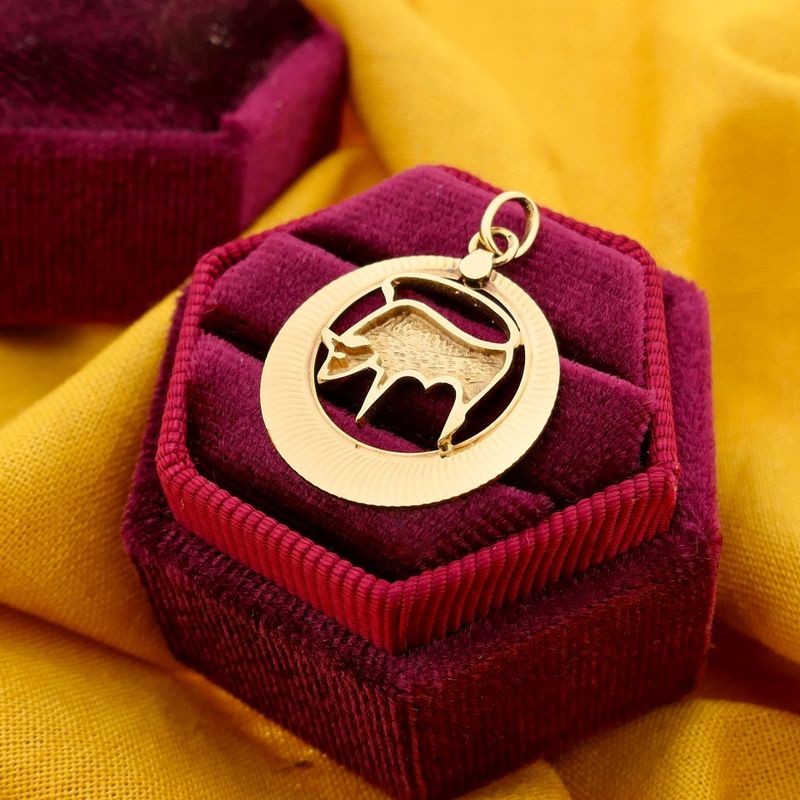 Image 2 of Golden Zodiac Sign Pendant; Taurus