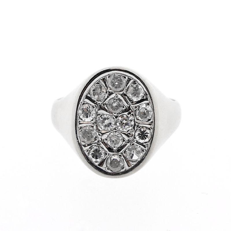 Image 7 of White gold oval signet ring with diamonds 0.86 ct.