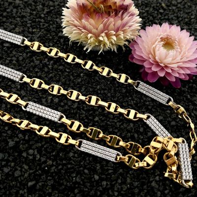 Image 2 of Bicolor Gold Marine/Fantasy Link Necklace with Zirconia
