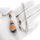 Image 14 of White gold necklace with fixed pendant with onyx, blood coral and diamond 0.74 ct.