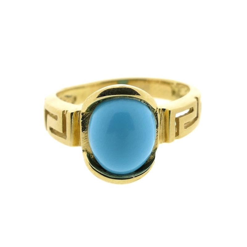 Image 4 of Vintage gold ring with meander pattern and turquoise